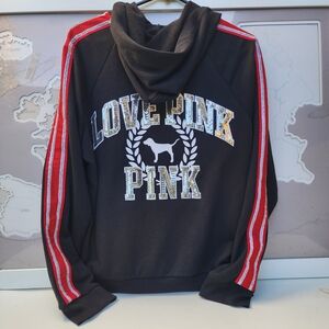 PINK 2018 Victoria Secret Zip Up Sequins Bling Tracksuit Hoodie Black L NEW